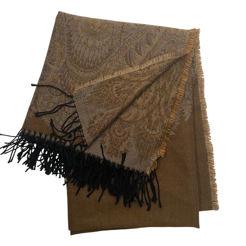 Craigmill 100% Pure New Wool Paisley Fringe tapestry throw blanket neutral brown
